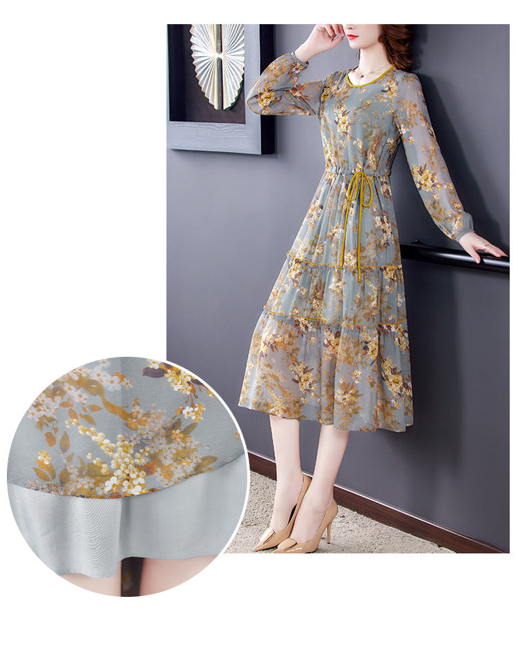Temperament Waist Slimming Silk Print Skirt