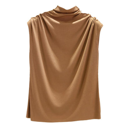 Ice silk thread half high neck sleeveless t-shirt
