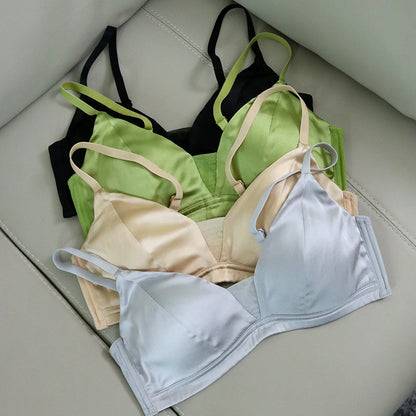 Silk Satin Glossy Thin Bra Wireless Underwear