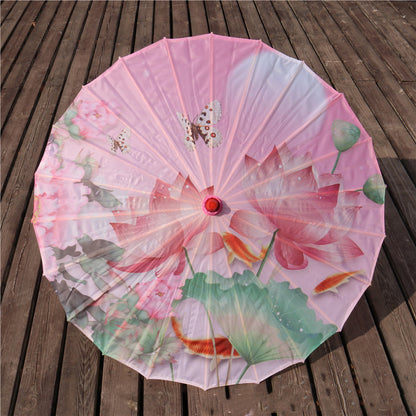 Chinese Style Silk Print Antique Umbrella
