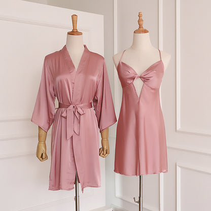 Ice Silk Pajama Suspender With Lace And Chest Pad