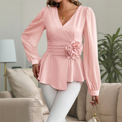 PetalSculpt V-Neck Blouse