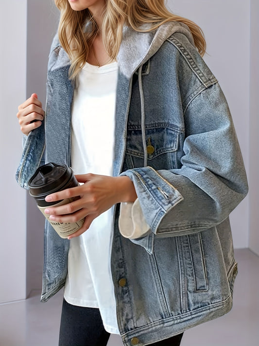 RetroLoom Oversized Hooded Denim Jacket