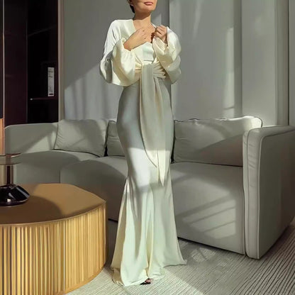 Ice Silk Sling Dress Long Sleeve Cardigan Jacket Suit