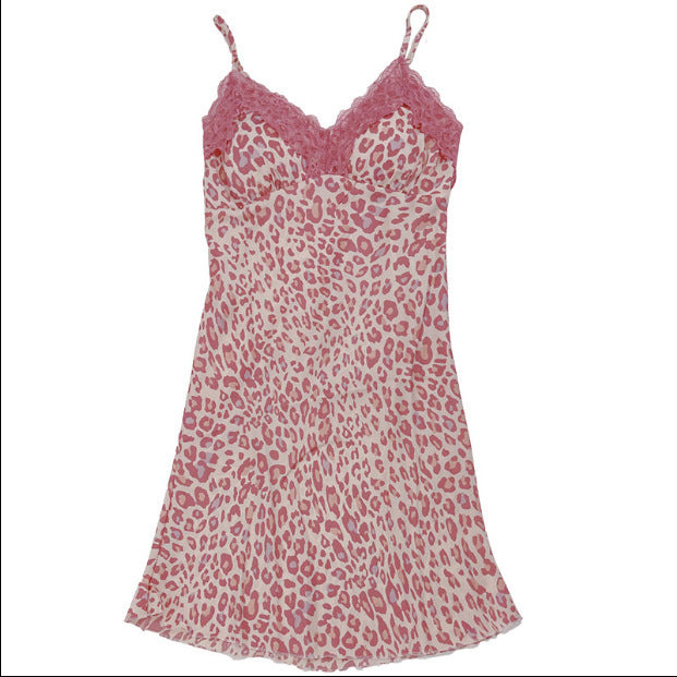 Ice And Snow Silk Leopard Nightdress Sexy V-neck