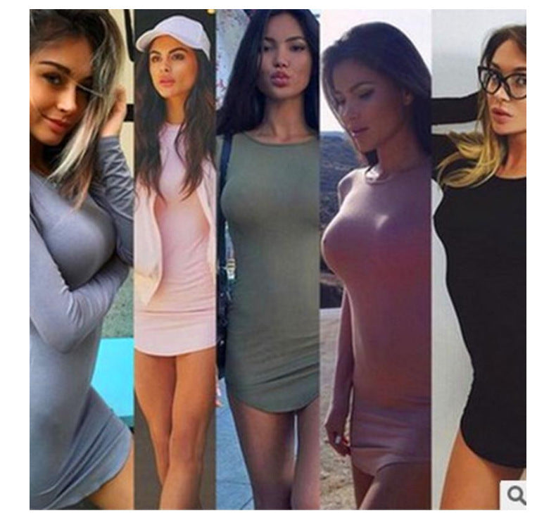 Women's Milk Silk Basic Round Neck Hip Dress