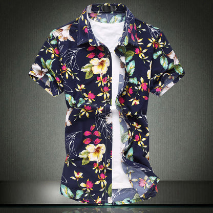 Men's shirt short sleeve large size milk silk flower shirt