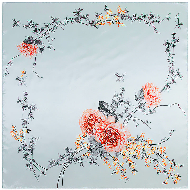 Ladies Floral Love Flower Silk Scarf