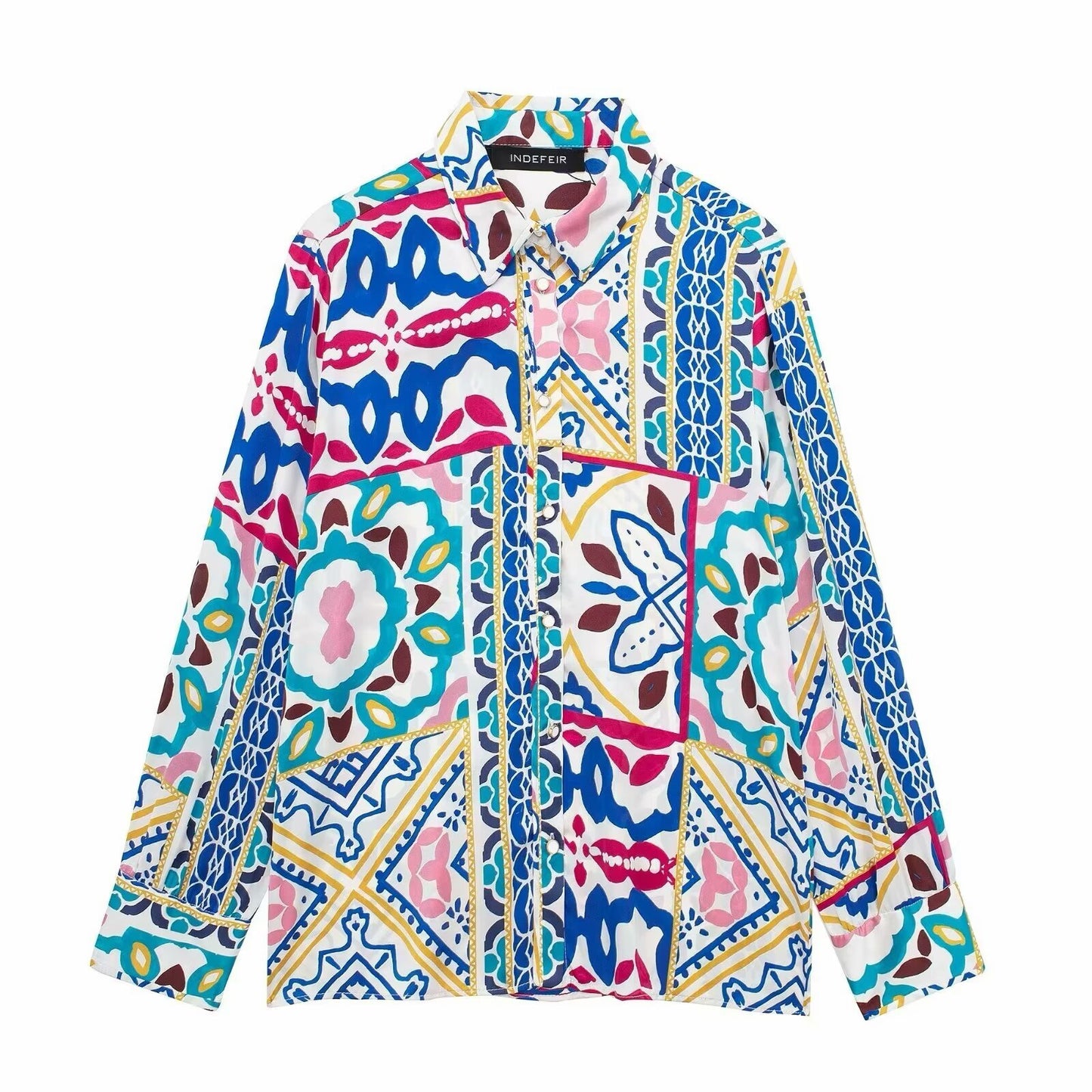Women's Silk Satin Textured Printed Shirt