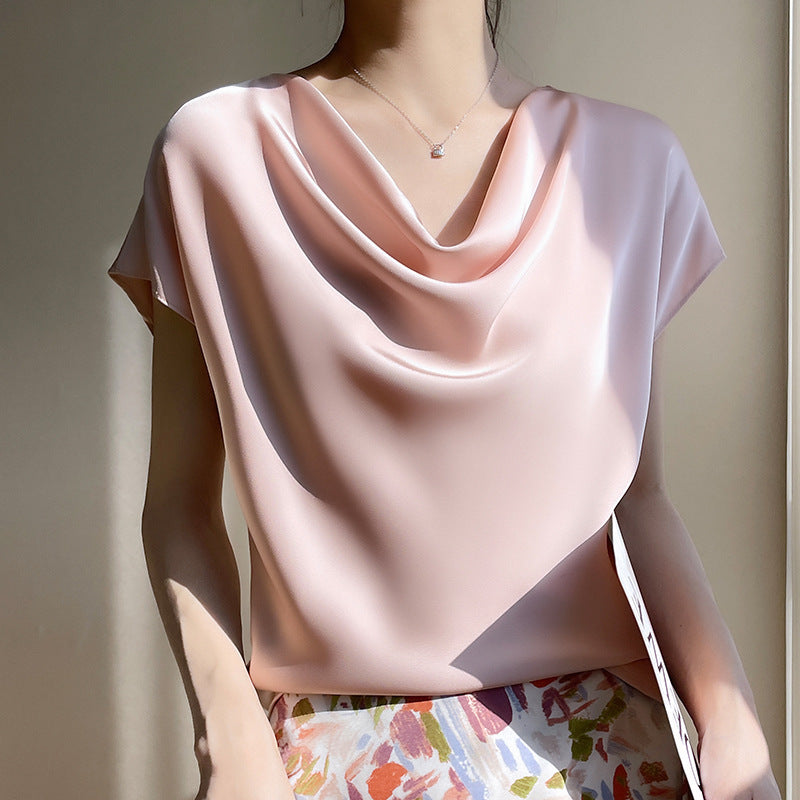 Women's Spring And Summer Silk Satin Short Sleeve