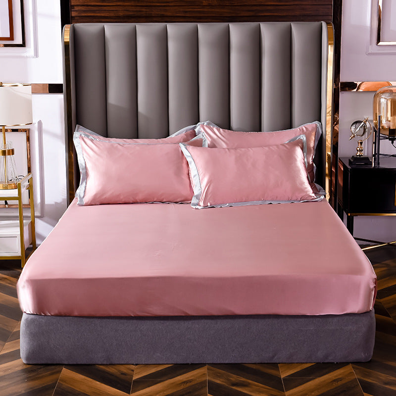 Popular Washed Silk Fitted Sheet Solid Color Home Textile Fitted Sheet