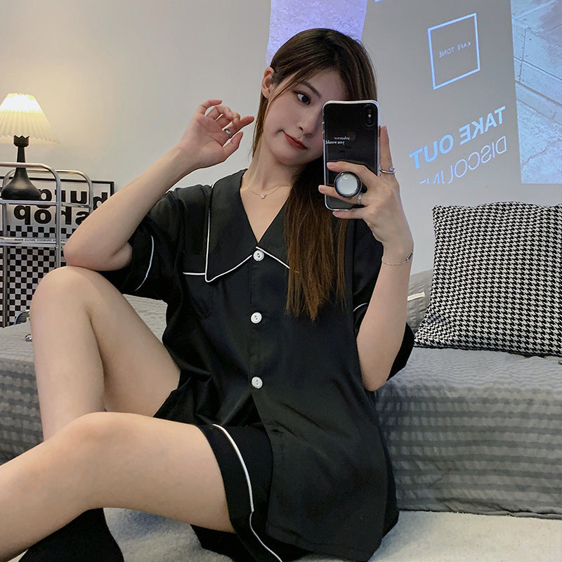Ice Silk Loose Short Sleeved PajamasTwo Piece Set