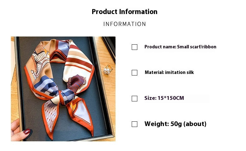Silk-like Horse Printing Fashion Scarf Warm Decoration Small Scarf Double-sided Scarf Hair Band For Women