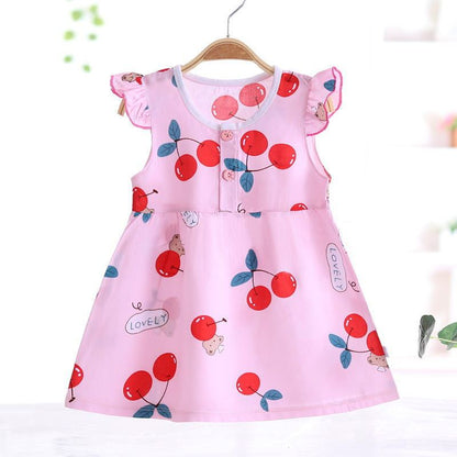 Girls Fashion Print Thin Cotton Silk Dress