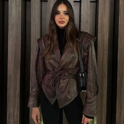 VintageEdge Faux Leather Coat