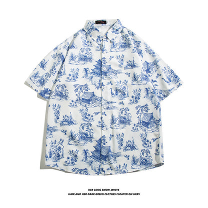 Fashionable Hawaiian Ice Silk Inch Shirt Man