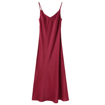 Women's long dress silk vest suspender skirt