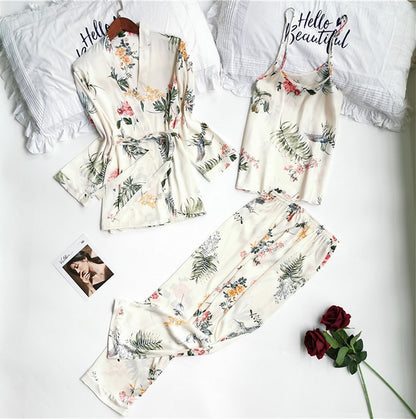 Printed Long Sleeve Imitation Silk Homewear