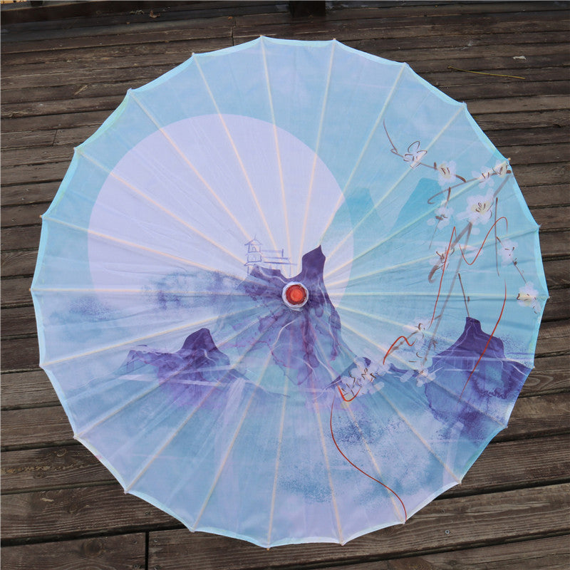 Chinese Style Silk Print Antique Umbrella