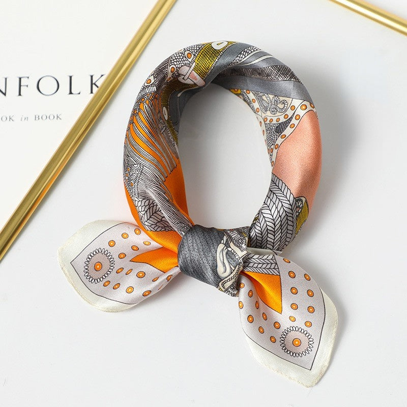 Silk Scarf Women's Spring And Summer New Fashion Professional All-match Printing Satin Silk Small Square Scarf Soft Scarf