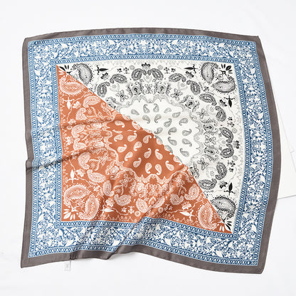 Retro Square Block Cashew Small Silk Scarf