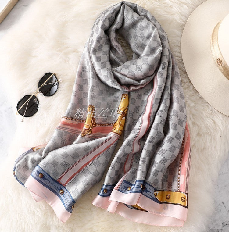 Imitated Silk Scarves Neck Protection Warm Houndstooth Fashion Temperament Long Wild Silk Scarf Satin Fashion Socialite Shawl