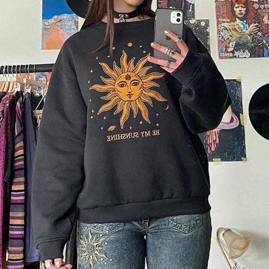 Women's Spice Girl Vintage Embroidery Print Loose Sweater