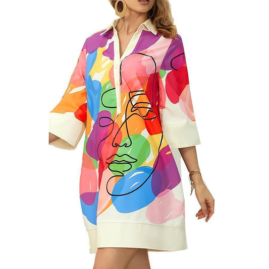 Arlina Print-Collar Polo Dress