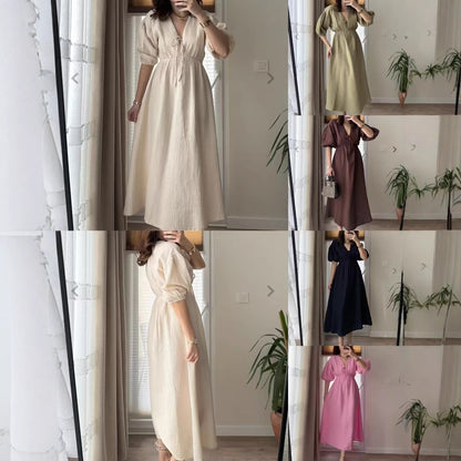 Women's Sweet V-neck Puff Sleeve Short Sleeve Dress