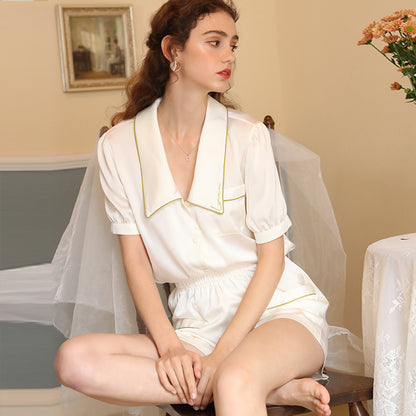 Ice Silk Pajamas Women's Short Sleeve Shorts Two Piece Set