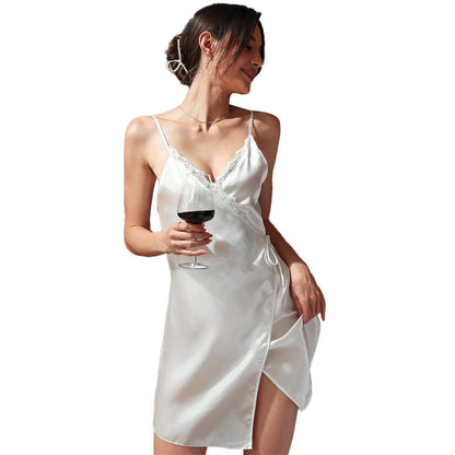 Artificial Silk Sexy Fashion Lace Lace-up Nightdress