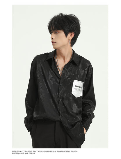 Fall New Style Chinese Dragon Embossed Men's Silk Shirt