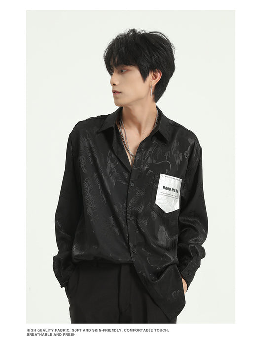 Fall New Style Chinese Dragon Embossed Men's Silk Shirt