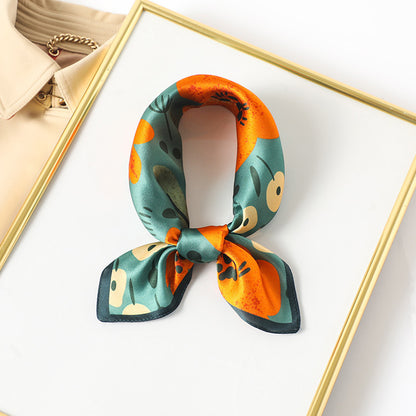 Silk Scarf Women's Spring And Summer New Fashion Professional All-match Printing Satin Silk Small Square Scarf Soft Scarf
