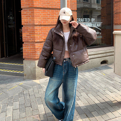 FrostEdge PU Leather Cotton Coat