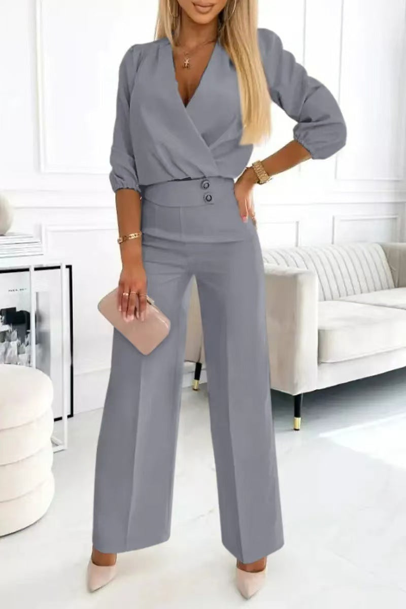 Vérosa Chic V-Neck Suit Set