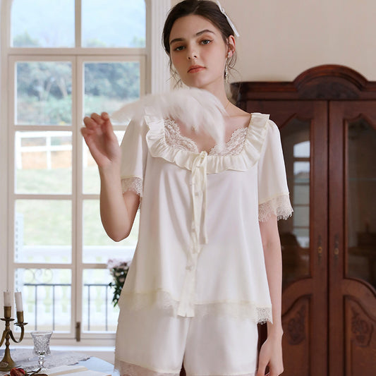 French Court Style Summer Silk Suit Pajamas