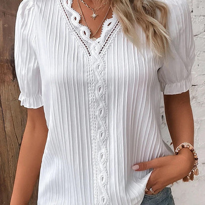 Summer New Vacation Fashion Hollow Short Sleeve Women's Shirt