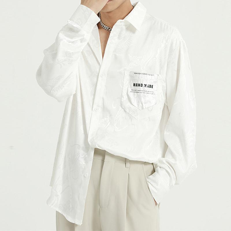 Fall New Style Chinese Dragon Embossed Men's Silk Shirt