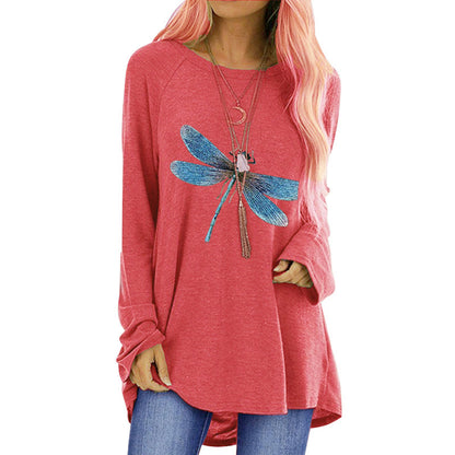 Loose Round Neck Long Sleeve T-shirt For Women