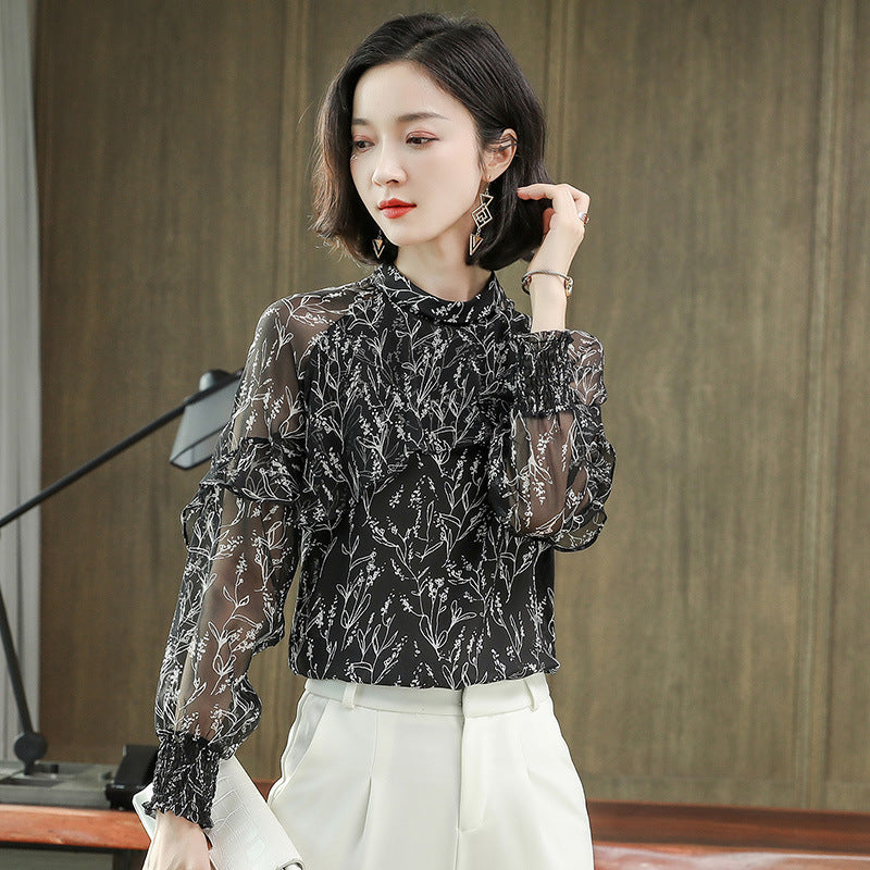 Silk Shirt Women's Long Sleeve Printed Top