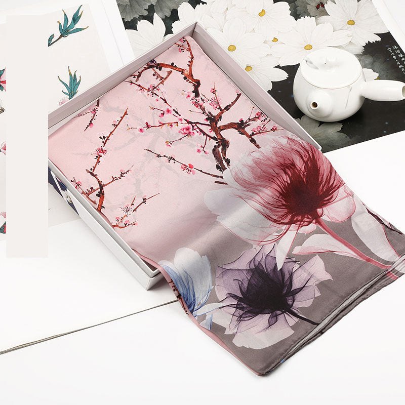 Spring Silk Crepe Satin Long Scarf