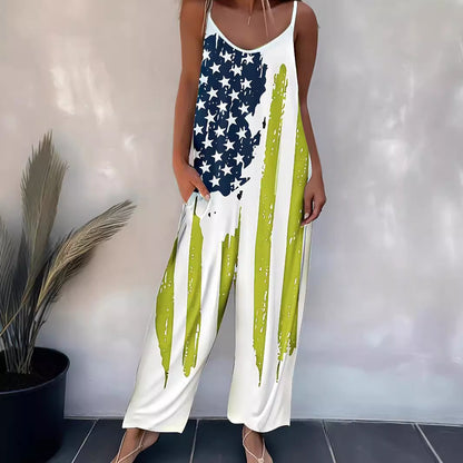 ViviChic™ Printed Suspender Jumpsuit