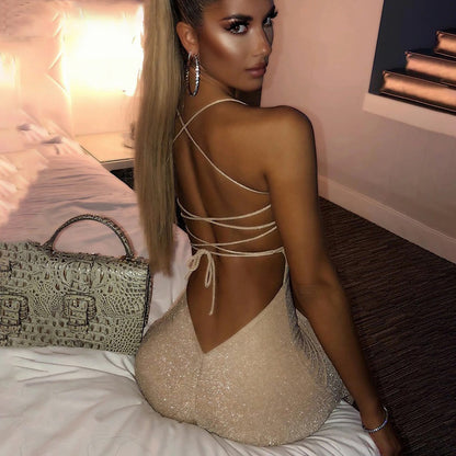 European And American Fashion Leak Back Gold Silk Skirt