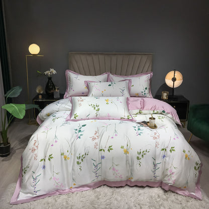 Double Sided Silk Printed Bed Set Of Four Pieces With Ice Silk