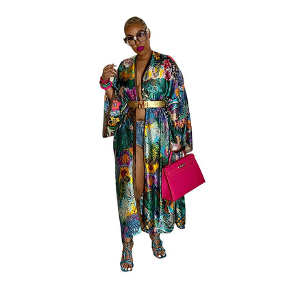 Cardigan Outer Wear Silk Printing Fashion Casual Cloak