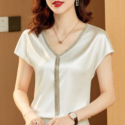 Silk Satin Loose Cropped Top With A Bottoming Shirt