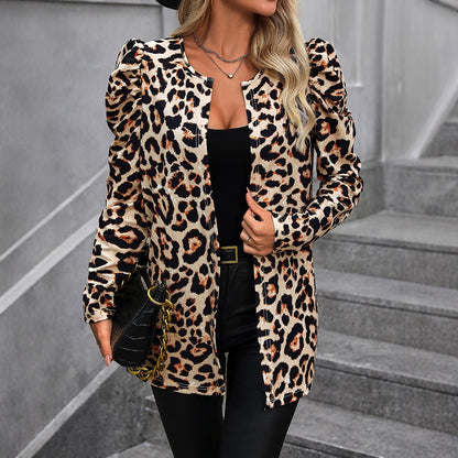 WildCharm Leopard Print Cardigan Coat
