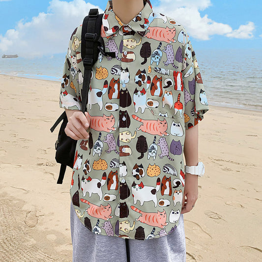Men's Short-sleeved Loose Ice Silk Shirt