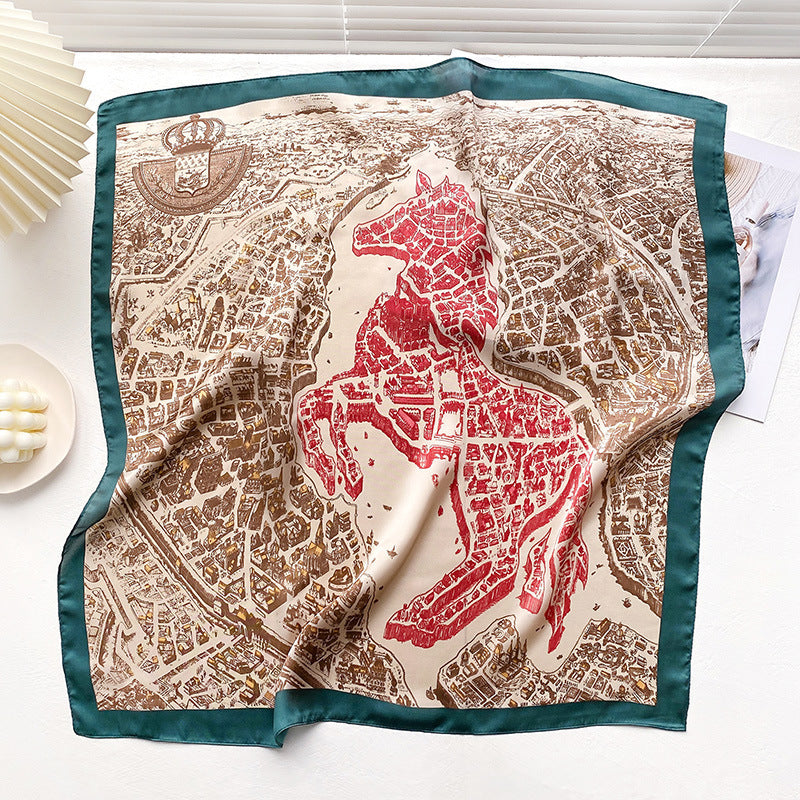 Simple  Wild Fashion Color Matching Color Simulation Silk Square Scarf